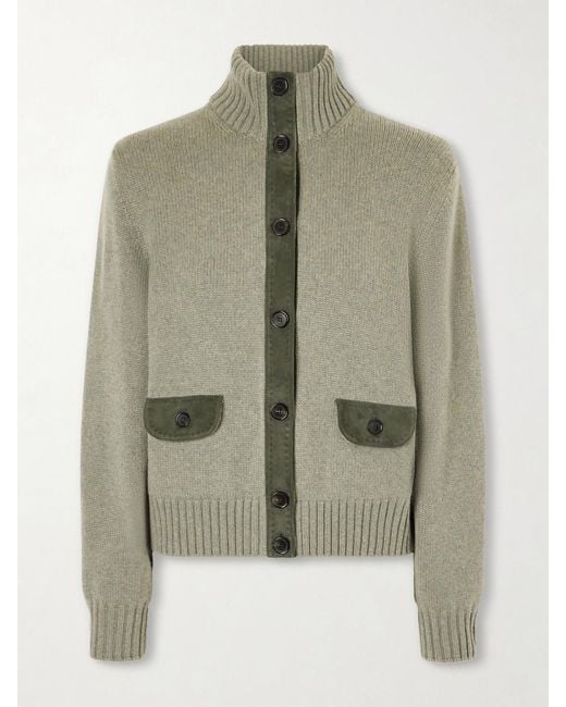 Loro Piana Natural Parksville Suede-Trimmed Cashmere Cardigan