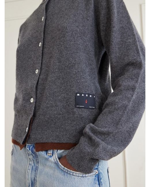 Marni Gray Layered Cashmere Cardigan