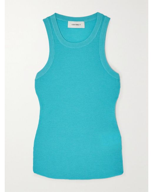 Lisa Yang Blue Addison Ribbed Cashmere Tank