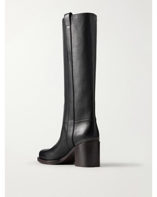 Brunello Cucinelli Black Leather Knee Boots