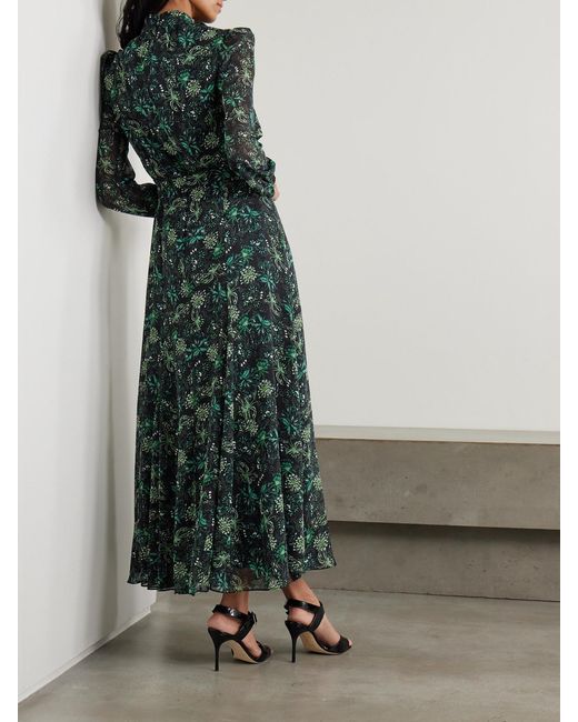 Saloni Green Jacqui B Belted Printed Silk-Georgette Midi Dress
