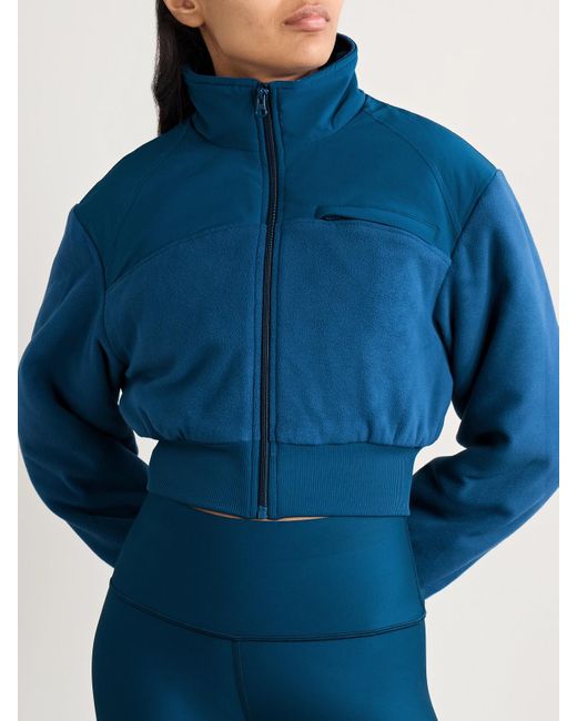Alo Yoga Blue Wintry Mix Cropped Paneled Fleece And Shell Jacket