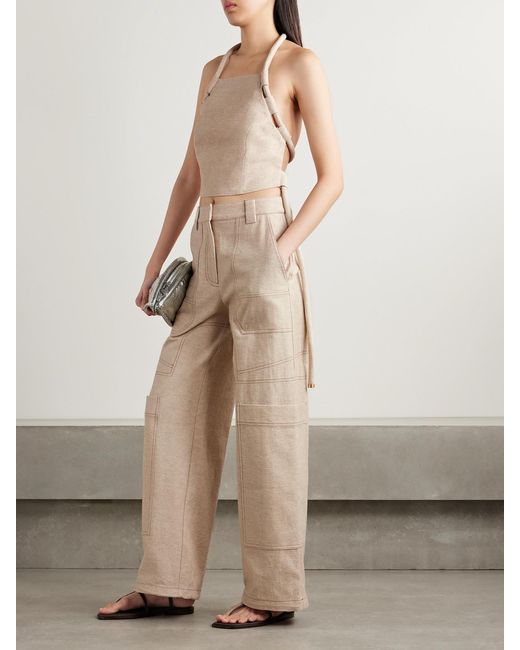 Cult Gaia Natural Themis Cotton And Linen-Blend Halterneck Top
