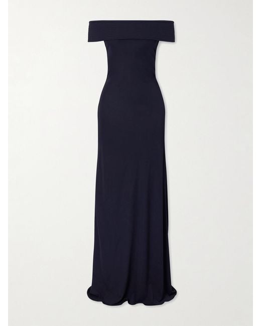 Alaïa Blue Off-The-Shoulder Stretch-Jersey Maxi Dress