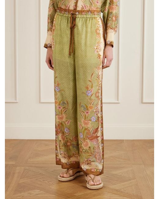 Zimmermann Natural Indra Printed Silk Wide-Leg Pants