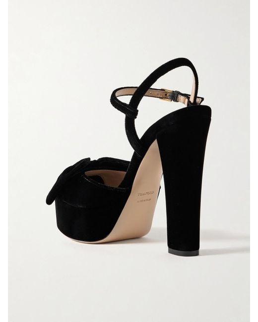 Tom Ford Black Brigitte Bow-Embellished Velvet Platform Sandals