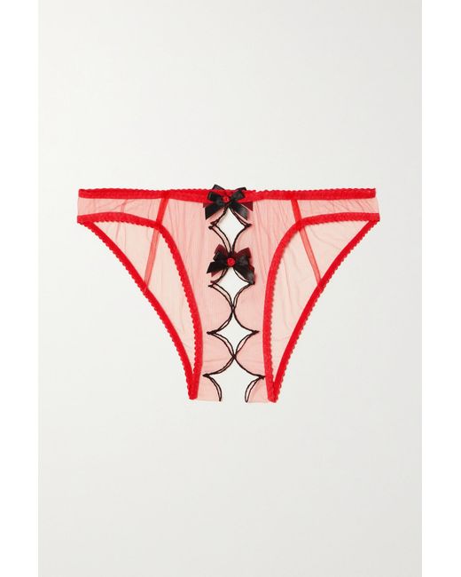 Agent Provocateur Lorna Bow-embellished Cutout Embroidered Tulle Briefs ...