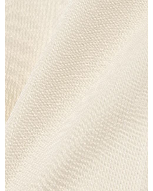 Saint Laurent Natural Lace-Trimmed Ribbed Silk-Jersey Tank Top