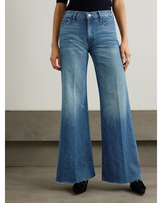 Mother Blue The Twister Sneak Distressed High-Rise Wide-Leg Jeans