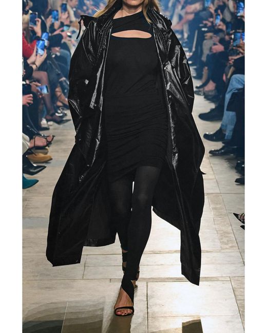 Isabel Marant Black Devina Oversized Crinkled-Glossed Shell Coat