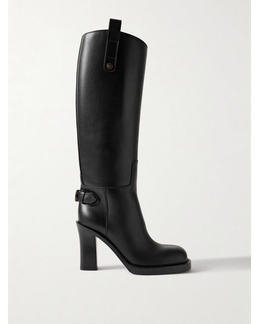 Burberry Black Kniehohe Stiefel Aus Leder Mit Schnalle