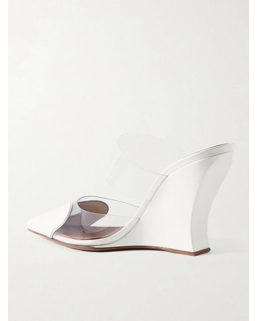 Alaïa White Le Cœur Patent-Leather And Pvc Wedge Mules