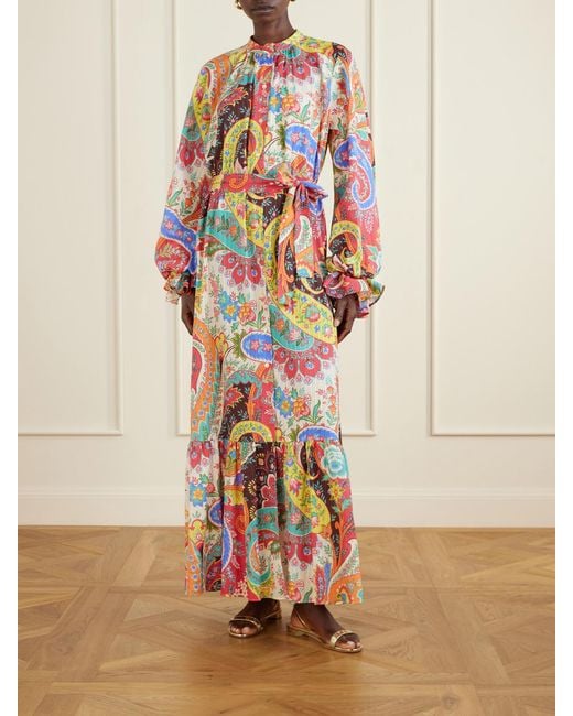 Etro White Belted Paisley-Print Cotton-Voile Maxi Shirt Dress