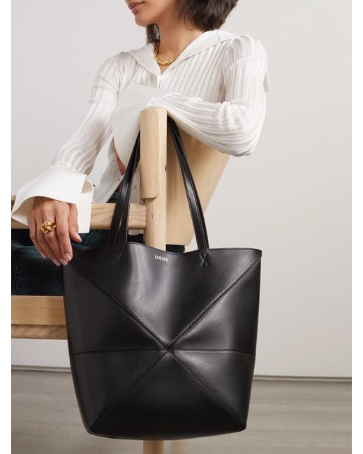 Loewe Black Puzzle Fold Convertible Medium Leather Tote