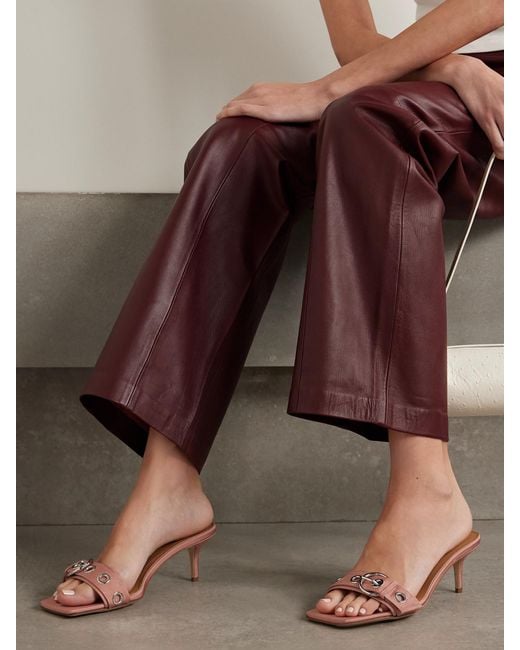 Aeyde Pink Ilvy Buckle-Embellished Faille Mules