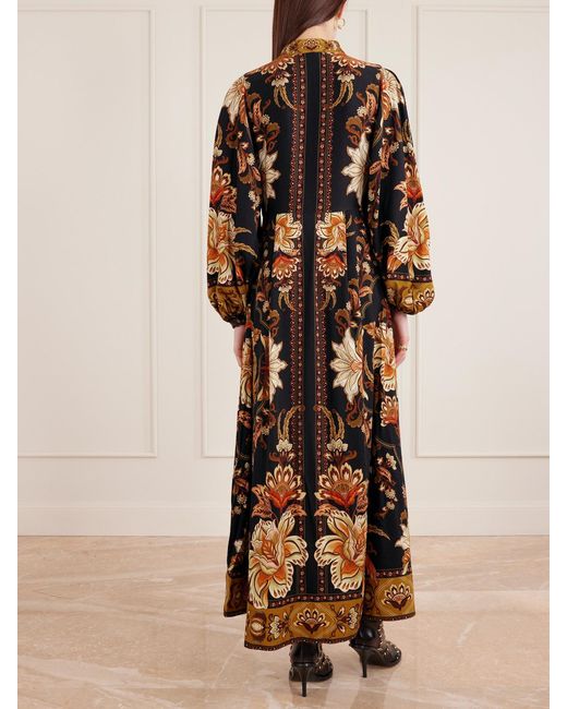 Robe Longue En Serge À Imprimé Fleuri Et À Plis Majestic Garden Farm Rio en coloris Black