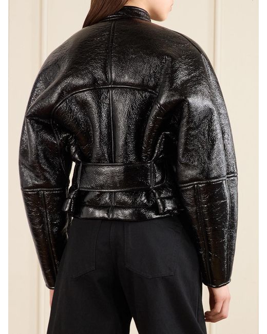 Alaïa Black Cropped Shearling Bomber Jacket