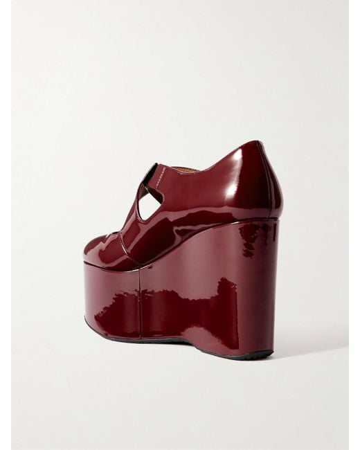 Alaïa Red 110 Patent-Leather Platform Wedge Mary Jane Pumps