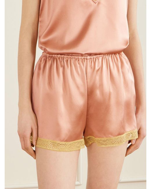 Eres Pink Pretty Lace-Trimmed Silk-Satin Shorts