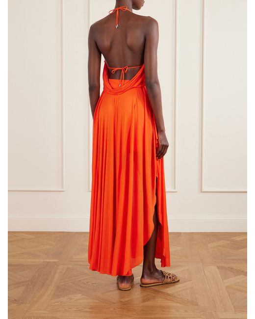 Loewe Orange Paula's Ibiza Ruffled Cutout Jersey Halterneck Maxi Dress