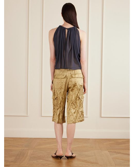 Aflalo Blue Reysa Gathered Silk-Crepe Top