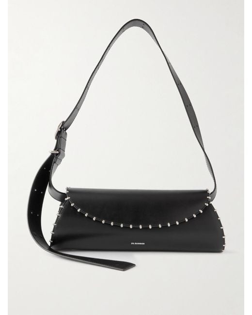 Jil Sander Black Cannolo Kleine Schultertasche Aus Leder Mit Verzierung