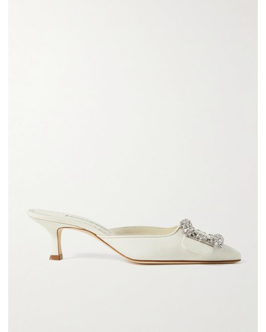 Manolo Blahnik Natural Maysale 50 Buckled Crepe De Chine Mules