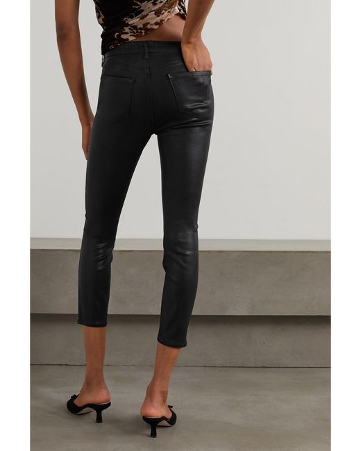 L'Agence Black Margot Cropped Coated High-Rise Skinny Jeans