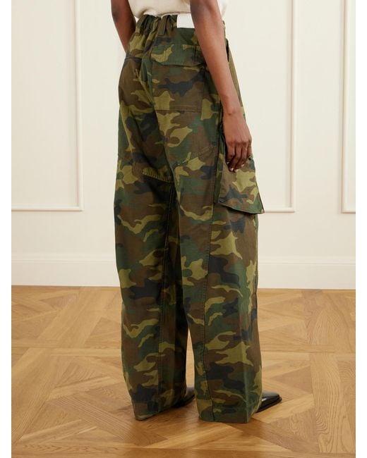R13 Green Printed Cotton-Canvas Barrel-Leg Cargo Pants