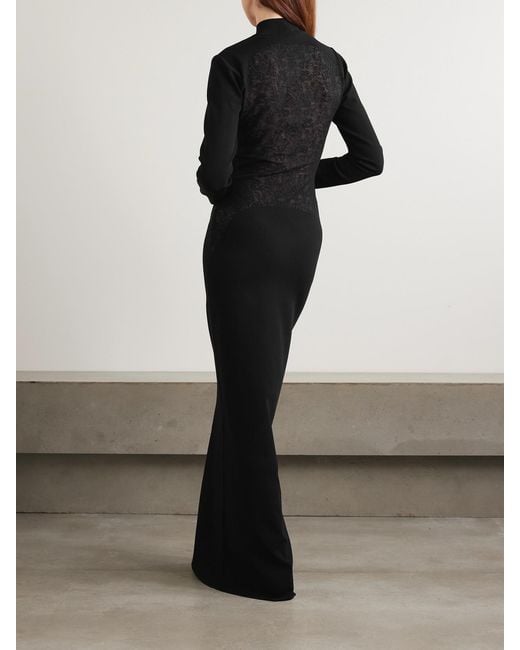 Stella McCartney Black Paneled Lace-Trimmed Stretch-Knit Turtleneck Maxi Dress