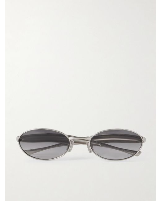 Bottega Veneta Gray Silberfarbene Sonnenbrille Mit Ovalem Rahmen