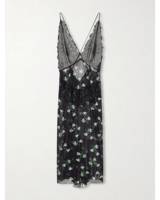 Dolce & Gabbana White Lace-Trimmed Floral-Print Chiffon Midi Dress