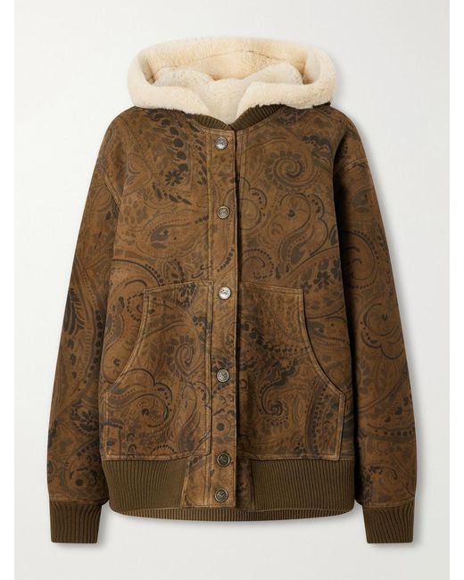 Etro Brown Printed Suede Shearling Jacket