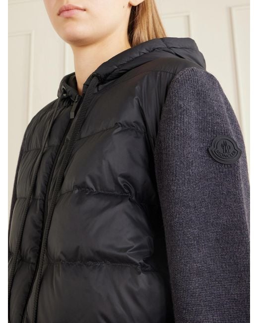 Moncler Black Ribbed Wool And Quilted Shell Down Cardigan