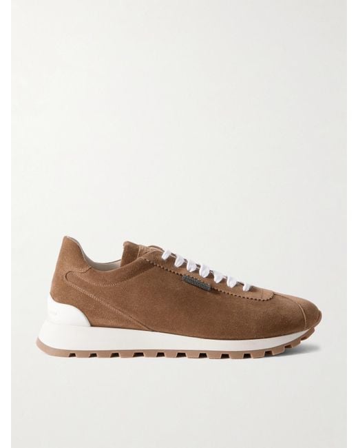 Baskets En Daim À Perles Brunello Cucinelli en coloris Brown