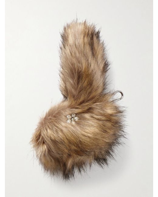 Simone Rocha Natural Crystal-Embellished Leather-Trimmed Plush Coin Purse Charm