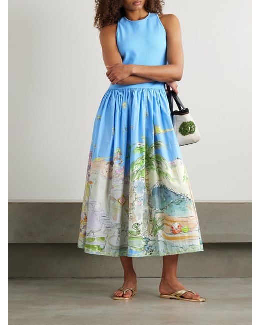 Robe Midi En Popeline De Coton Biologique Imprimée Et En Jersey De Coton Biologique Côtelé X Anouk Colantoni ALÉMAIS en coloris Blue