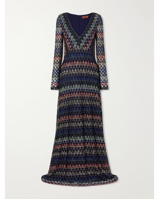 Missoni Blue Embellished Crochet-Knit Midi Dress