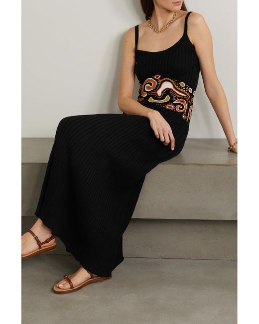 Gabriela Hearst Black Mila Crochet-Paneled Ribbed Cashmere And Silk-Blend Maxi Dress