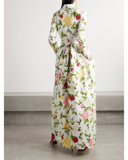 Oscar de la Renta White Maxi-Hemdblusenkleid Aus Popeline Aus Einer Baumwollmischung Mit Blumenprint Und Wickeleffekt