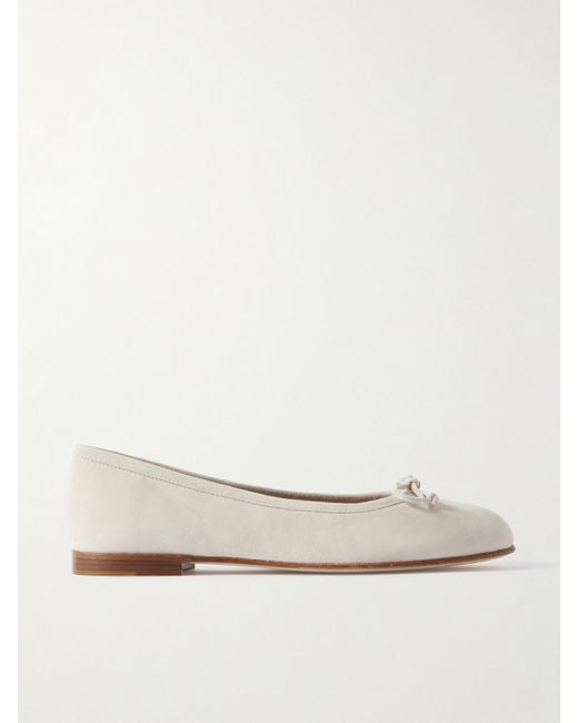 Manolo Blahnik Natural Veralli Bow-Detailed Suede Ballet Flats