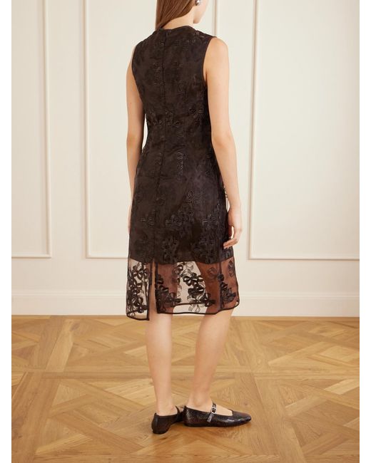 CECILIE BAHNSEN Brown Cbdevin Embroidered Rosette Organza Midi Dress