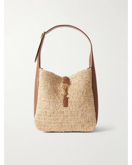 Saint Laurent Natural Le 5 À 7 Bea Small Leather-Trimmed Raffia Shoulder Bag