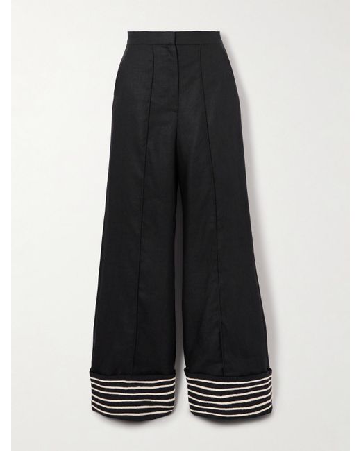 Pantalon Large En Lin À Broderies Tu Sutileza ANDRES OTALORA en coloris Black