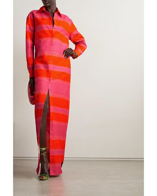 Brandon Maxwell Red Striped Cotton And Silk-Blend Faille Maxi Shirt Dress