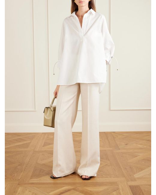 Max Mara White Tie-Detailed Cotton-Poplin Blouse