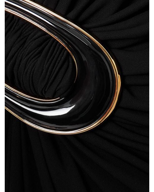 Bottega Veneta Black Embellished Gathered Jersey Midi Dress