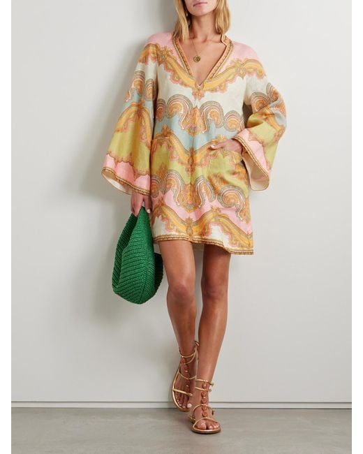 【Zimmermann】Maxine printed linen mini dress Zimmermann Maxine Printed Linen Mini Dress in Natural | Lyst