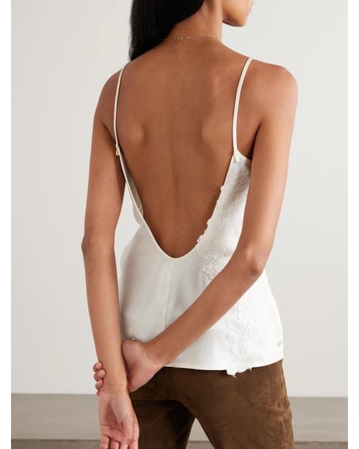 Victoria Beckham White Lace-Trimmed Satin-Crepe Camisole