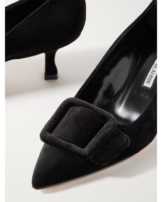 Manolo Blahnik Black Maysale 50 Buckled Velvet Pumps
